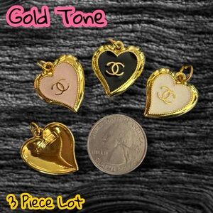 Lot of 3 CC Hearts Gold Tone Zipper Pull Button Charm Pendant